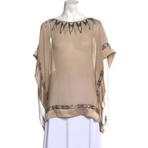 Namrata Joshipura Tan Silk Beaded Scoop Neck Short Sleeve Top XS